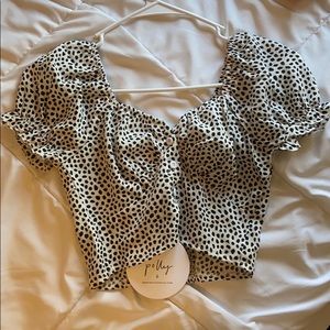 Cropped Polka Dot Button up top